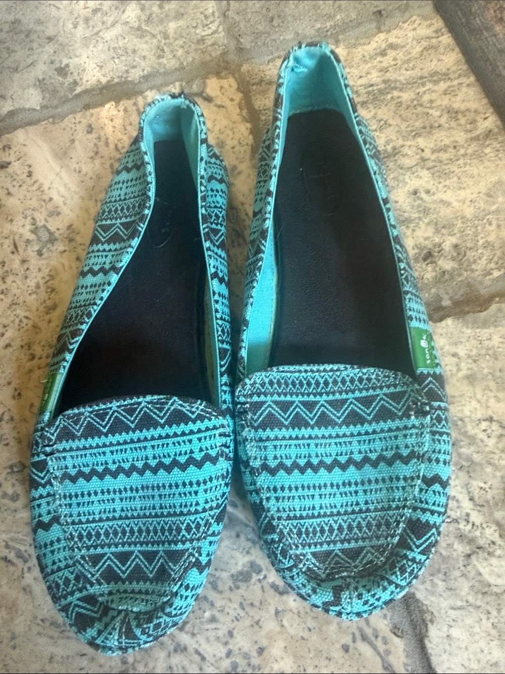 Sanuk Aztec-Patterned Turquoise Slip-On Flats